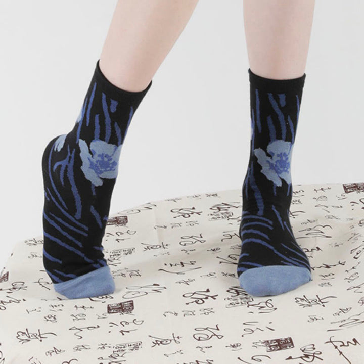 Buddha Stones Chinesische Kalligraphie Blumenmuster Micro Crew Damen Baumwollsocken - image 19