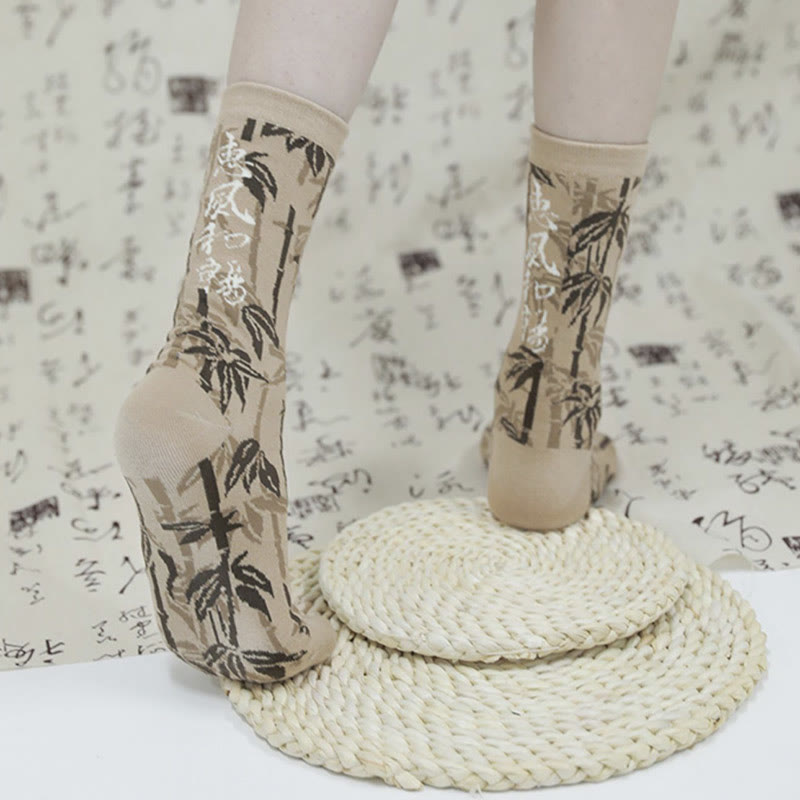 Buddha Stones Chinesische Kalligraphie Blumenmuster Micro Crew Damen Baumwollsocken - image 9