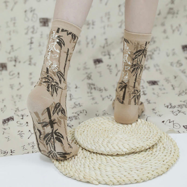 Buddha Stones Chinesische Kalligraphie Blumenmuster Micro Crew Damen Baumwollsocken - image 9