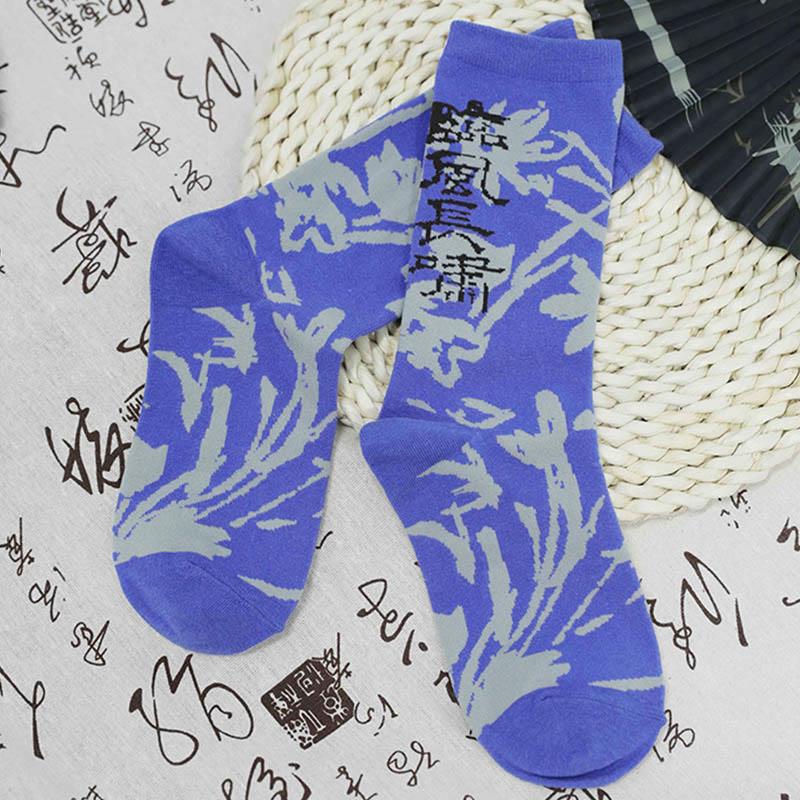 Buddha Stones Chinesische Kalligraphie Blumenmuster Micro Crew Damen Baumwollsocken - image 24