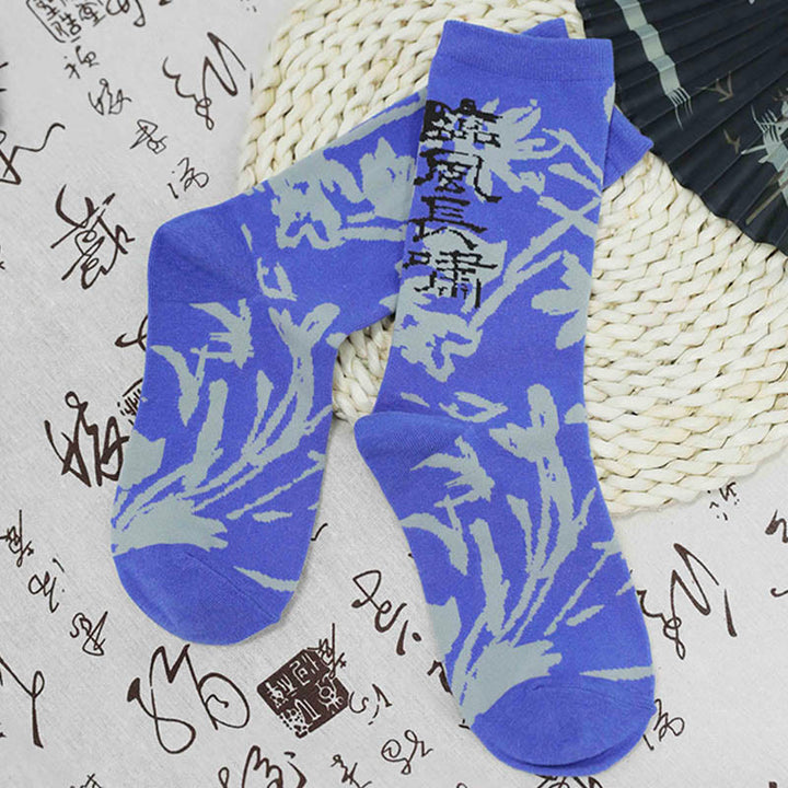 Buddha Stones Chinesische Kalligraphie Blumenmuster Micro Crew Damen Baumwollsocken - image 24