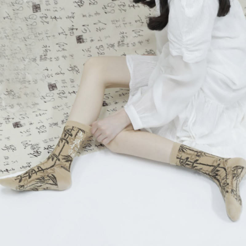 Buddha Stones Chinesische Kalligraphie Blumenmuster Micro Crew Damen Baumwollsocken - image 11