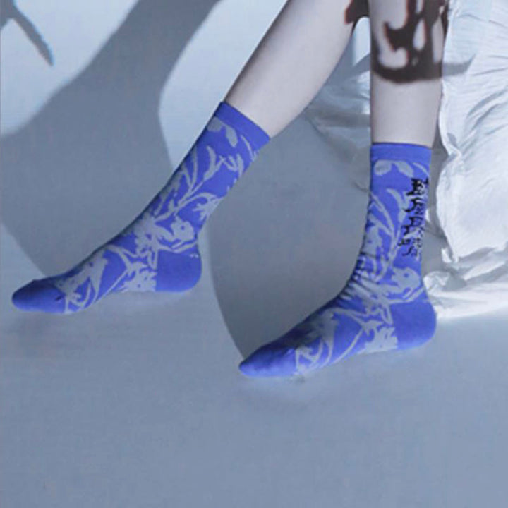 Buddha Stones Chinesische Kalligraphie Blumenmuster Micro Crew Damen Baumwollsocken - image 26