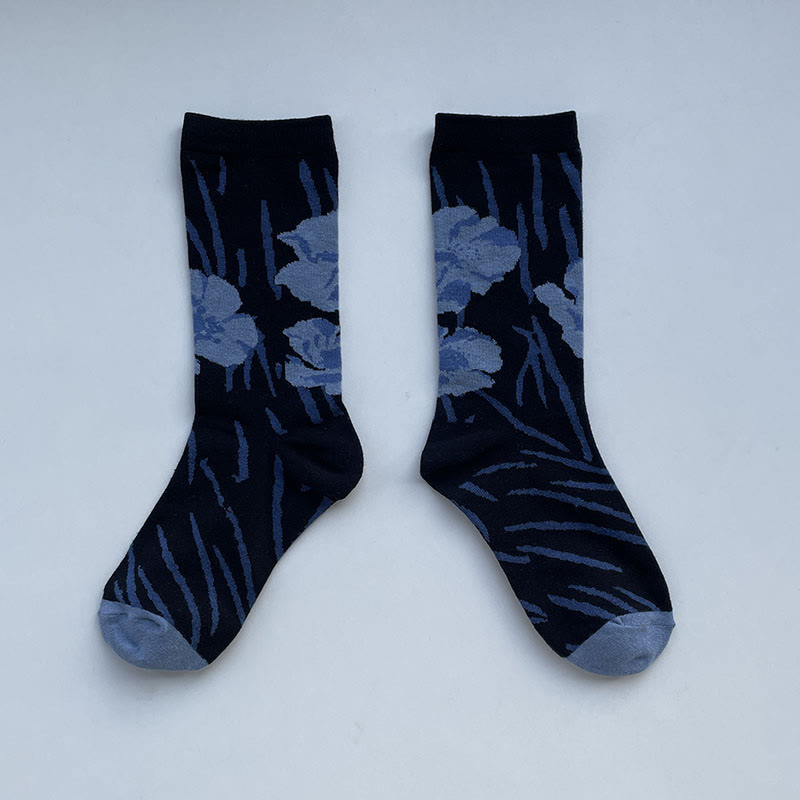 Buddha Stones Chinesische Kalligraphie Blumenmuster Micro Crew Damen Baumwollsocken - Schwarz - Einheitsgröße (US 5,5–8,5, EU 36–40, UK/AU 3,5–6,5, AISA 23–25 cm) - image 17