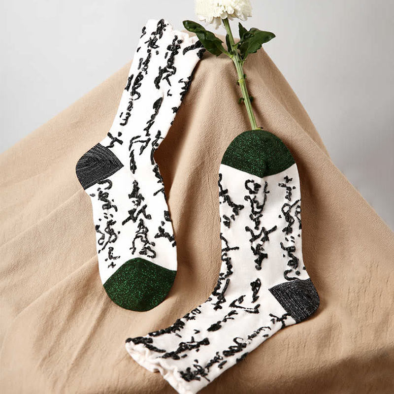 Buddha Stones, chinesische Kalligraphie, farblich passendes Muster, Micro Crew Damen-Baumwollsocken - image 2
