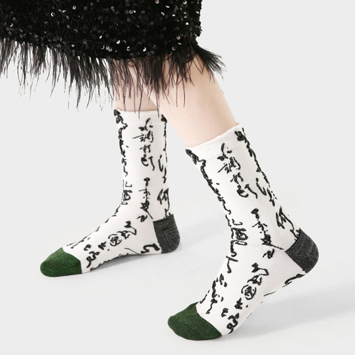 Buddha Stones, chinesische Kalligraphie, farblich passendes Muster, Micro Crew Damen-Baumwollsocken - image 3