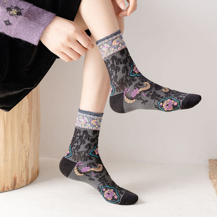 Buddha Stones Retro geprägtes Blumenmuster Micro Crew Damen Baumwollsocken - image 7