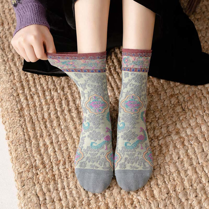 Buddha Stones Retro geprägtes Blumenmuster Micro Crew Damen Baumwollsocken - image 3
