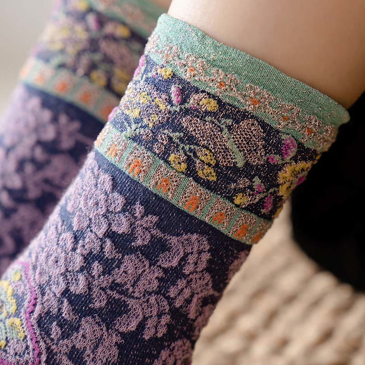 Buddha Stones Retro geprägtes Blumenmuster Micro Crew Damen Baumwollsocken - image 11
