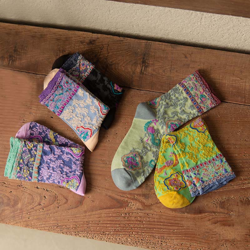 Buddha Stones Retro geprägtes Blumenmuster Micro Crew Damen Baumwollsocken - image 25