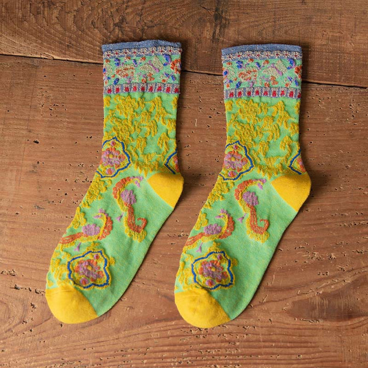 Buddha Stones Retro geprägtes Blumenmuster Micro Crew Damen Baumwollsocken - Frühlingsgrün - Einheitsgröße (US4–9, EU34–39, UK/AU2,5–6, Asien22–24,5 cm) - image 16