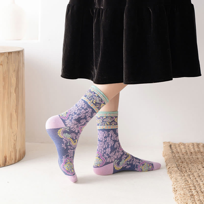 Buddha Stones Retro geprägtes Blumenmuster Micro Crew Damen Baumwollsocken - image 12
