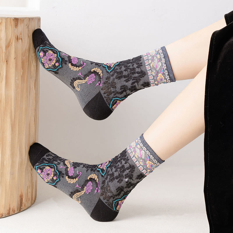 Buddha Stones Retro geprägtes Blumenmuster Micro Crew Damen Baumwollsocken - image 8