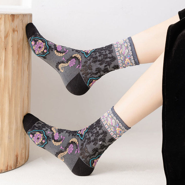 Buddha Stones Retro geprägtes Blumenmuster Micro Crew Damen Baumwollsocken - image 8