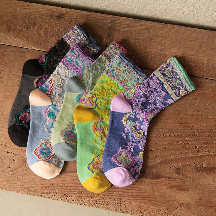 Buddha Stones Retro geprägtes Blumenmuster Micro Crew Damen Baumwollsocken - image 22