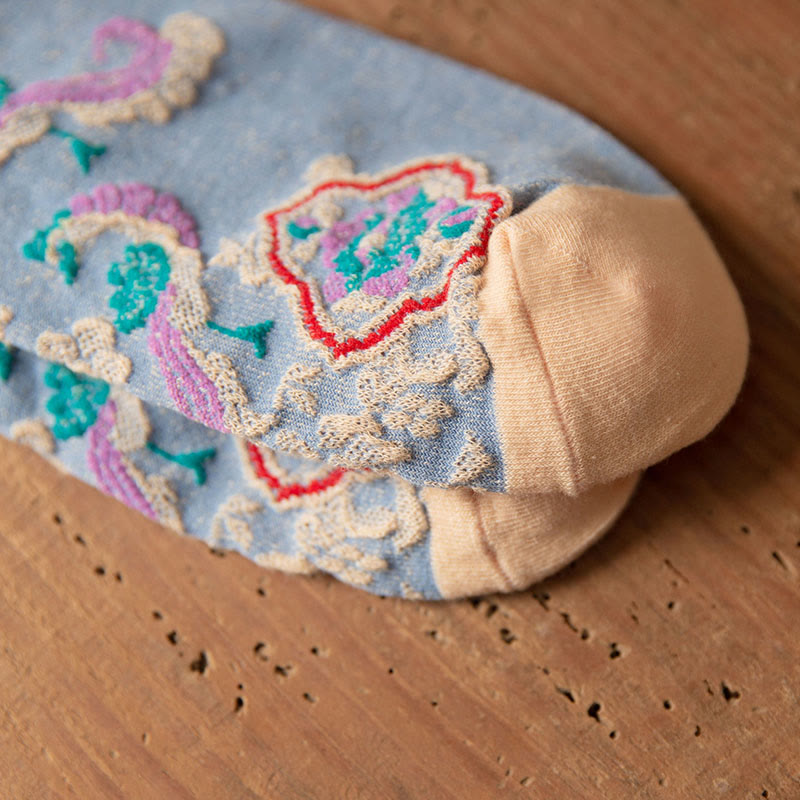 Buddha Stones Retro geprägtes Blumenmuster Micro Crew Damen Baumwollsocken - image 20