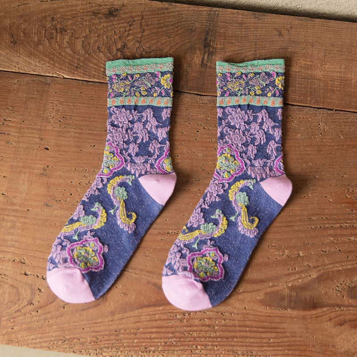 Buddha Stones Retro geprägtes Blumenmuster Micro Crew Damen Baumwollsocken - Schieferblau - Einheitsgröße (US 4–9, EU 34–39, UK/AU 2,5–6, Asien 22–24,5 cm) - image 10