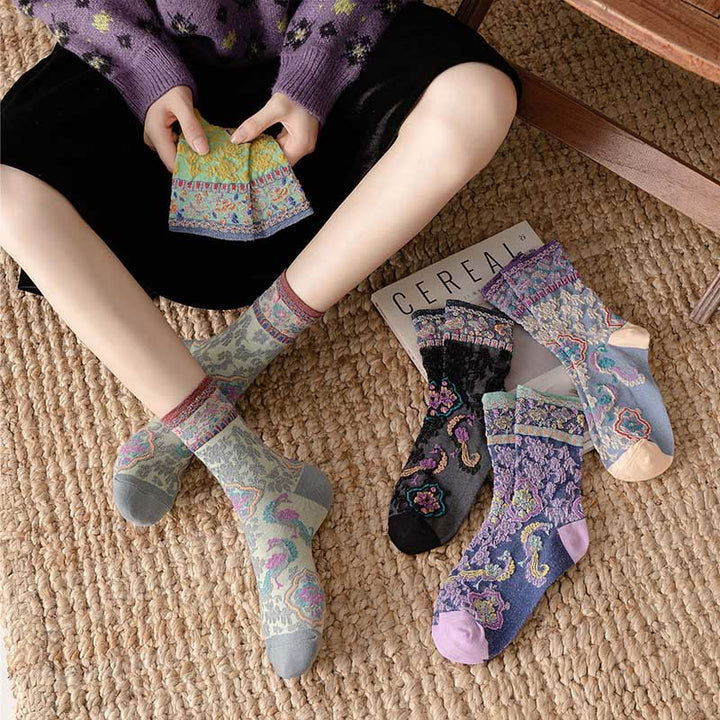 Buddha Stones Retro geprägtes Blumenmuster Micro Crew Damen Baumwollsocken - image 29