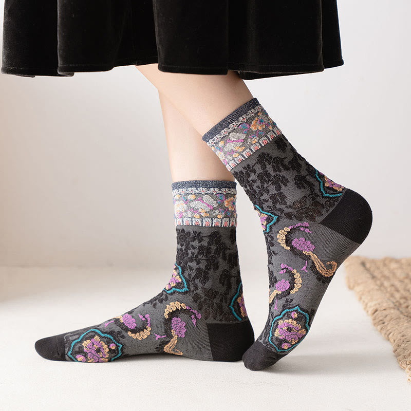 Buddha Stones Retro geprägtes Blumenmuster Micro Crew Damen Baumwollsocken - image 5