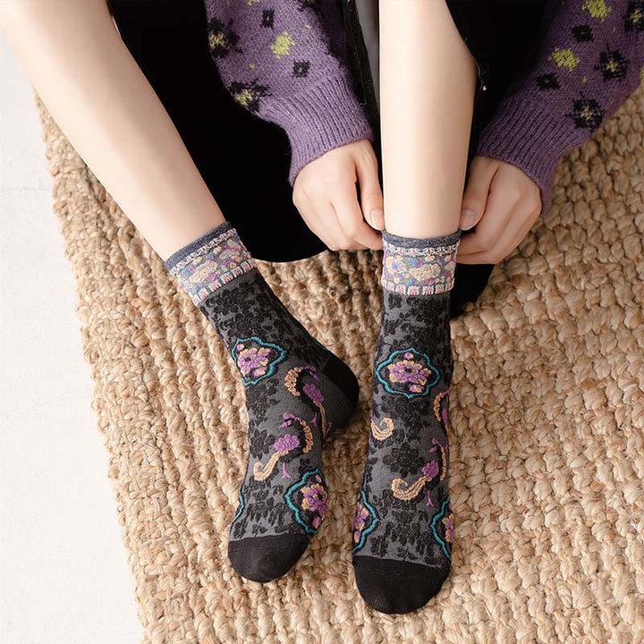 Buddha Stones Retro geprägtes Blumenmuster Micro Crew Damen Baumwollsocken - image 9
