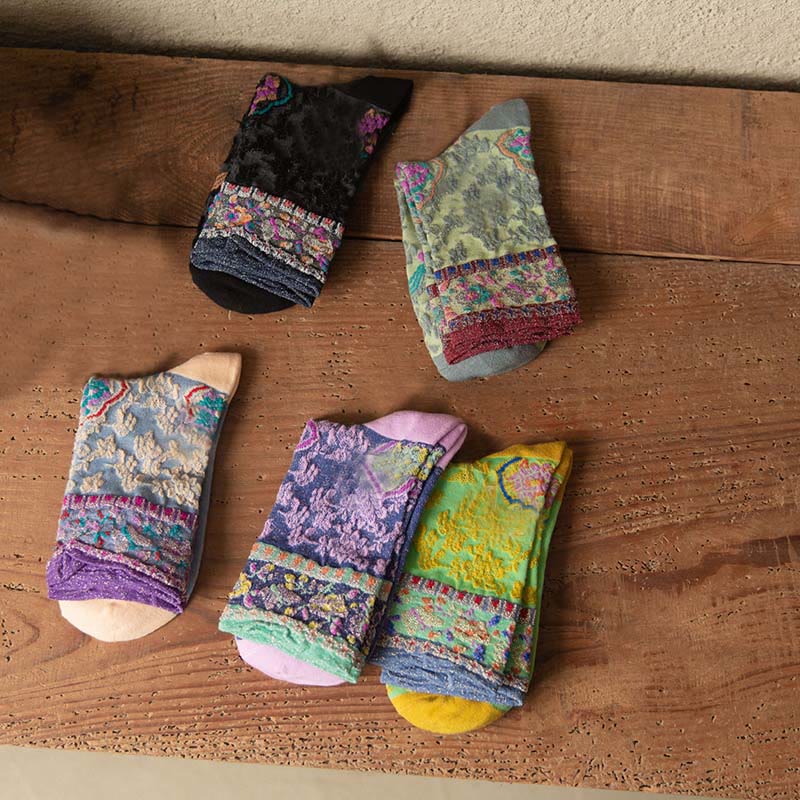 Buddha Stones Retro geprägtes Blumenmuster Micro Crew Damen Baumwollsocken - image 24