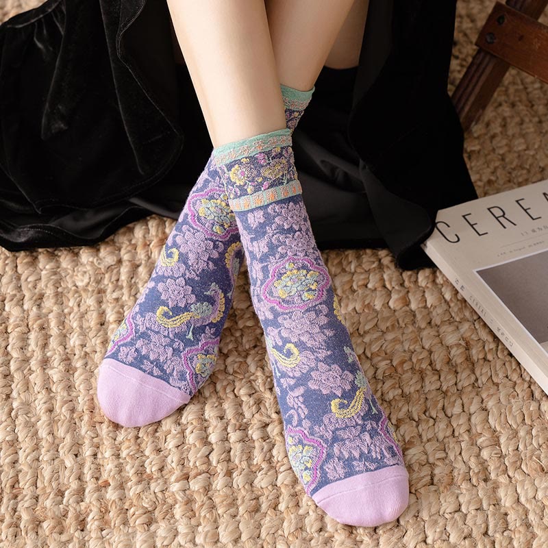 Buddha Stones Retro geprägtes Blumenmuster Micro Crew Damen Baumwollsocken - image 14