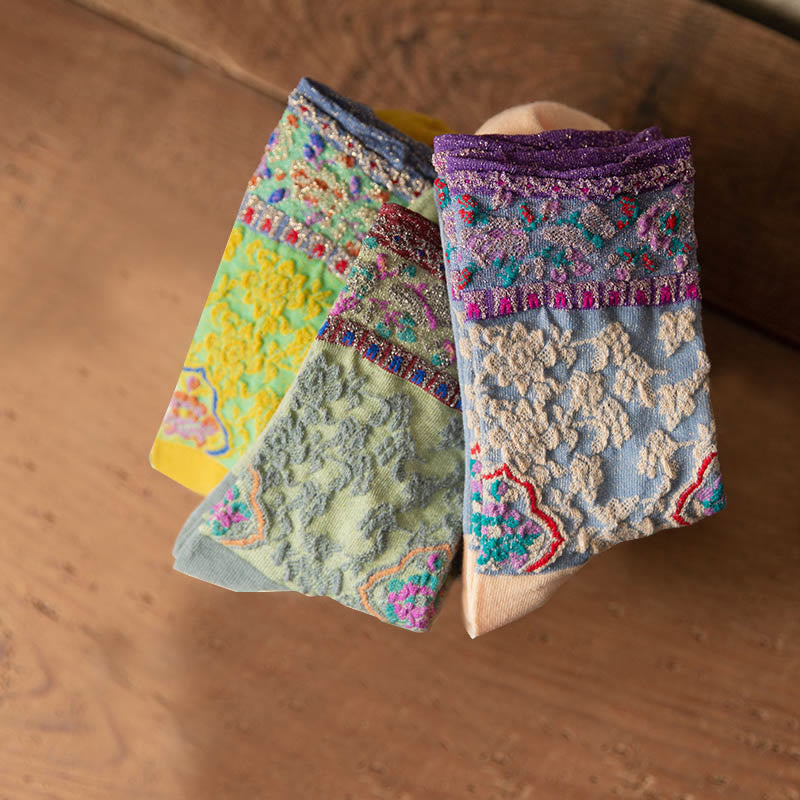 Buddha Stones Retro geprägtes Blumenmuster Micro Crew Damen Baumwollsocken - image 26