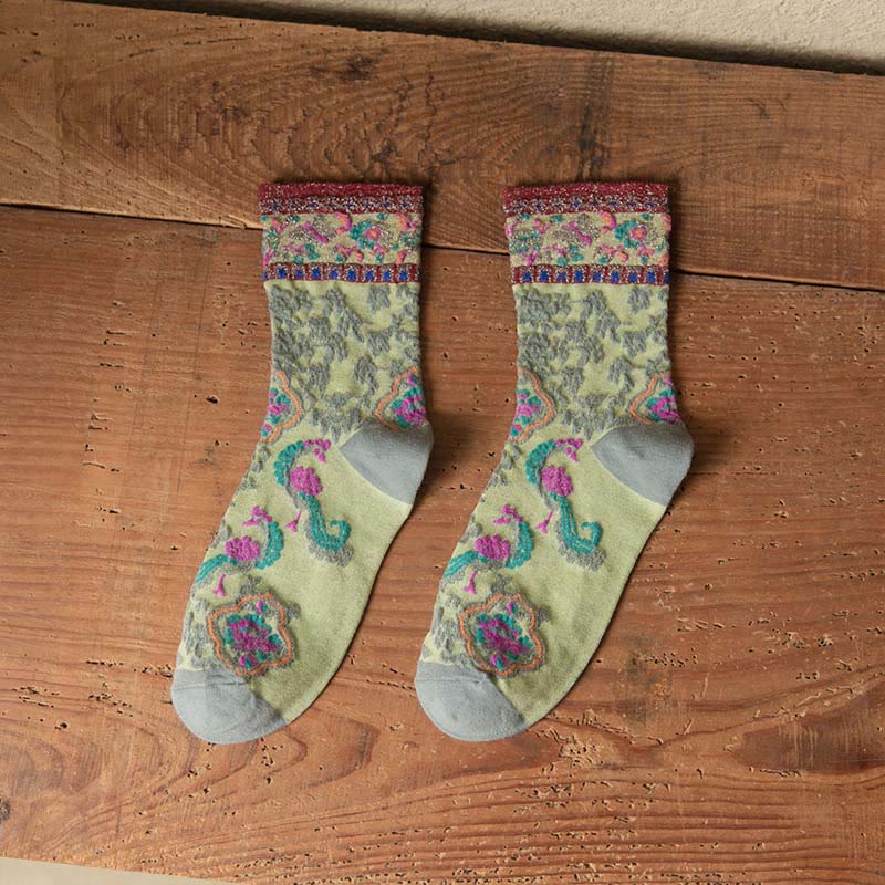 Buddha Stones Retro geprägtes Blumenmuster Micro Crew Damen Baumwollsocken - Hellgrün - Einheitsgröße (US4–9, EU34–39, UK/AU2,5–6, Asien22–24,5 cm) - image 1