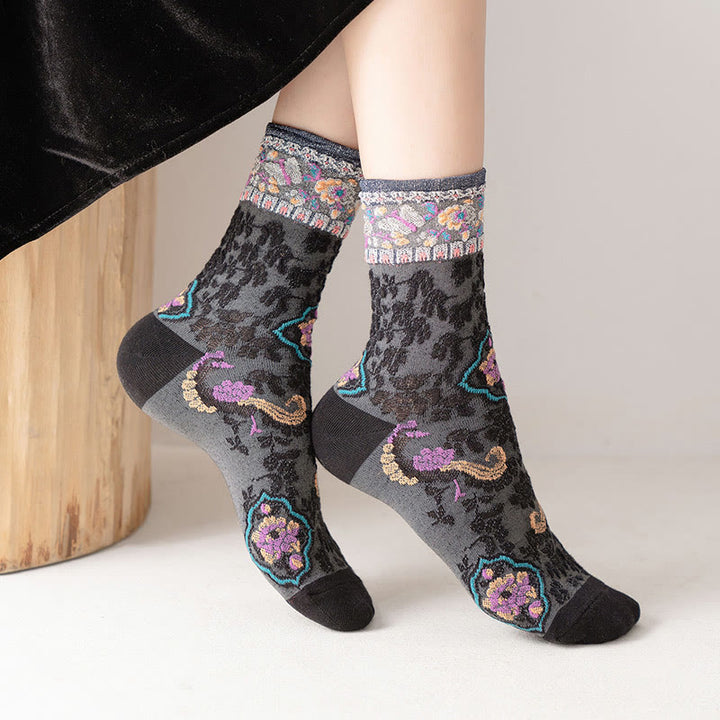 Buddha Stones Retro geprägtes Blumenmuster Micro Crew Damen Baumwollsocken - image 6