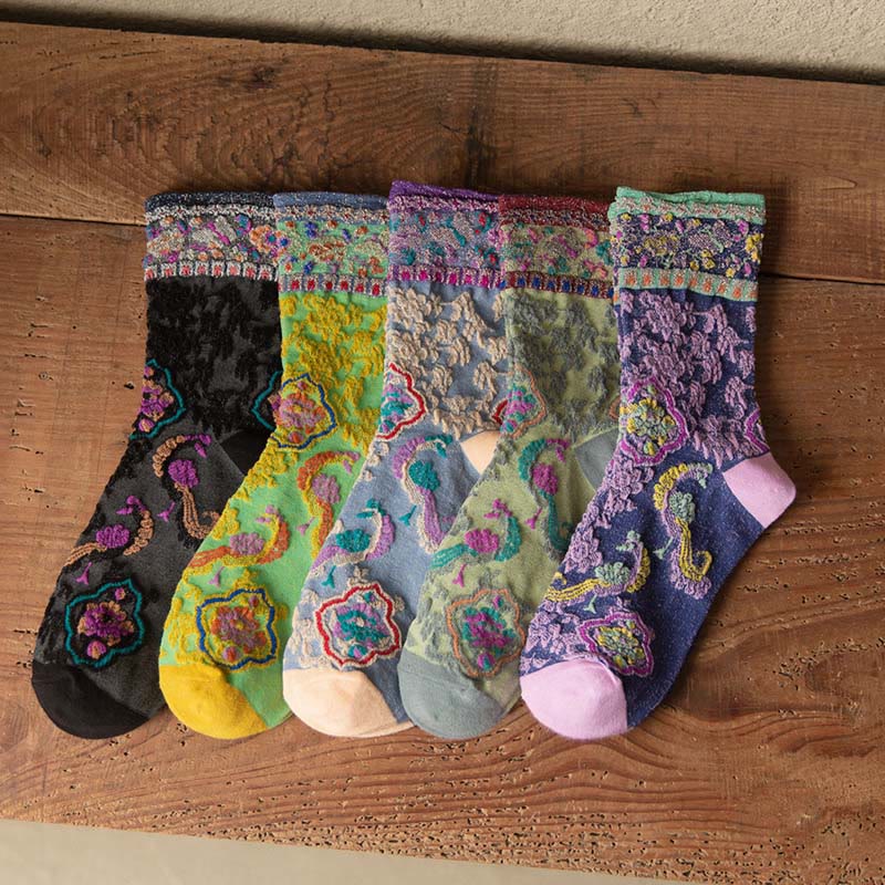 Buddha Stones Retro geprägtes Blumenmuster Micro Crew Damen Baumwollsocken - image 21