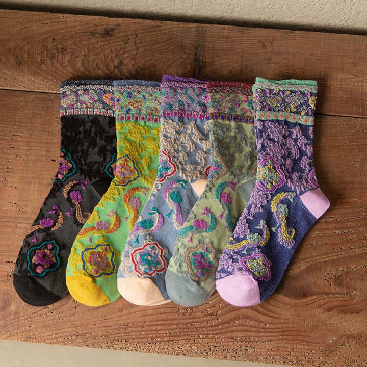 Buddha Stones Retro geprägtes Blumenmuster Micro Crew Damen Baumwollsocken - image 21