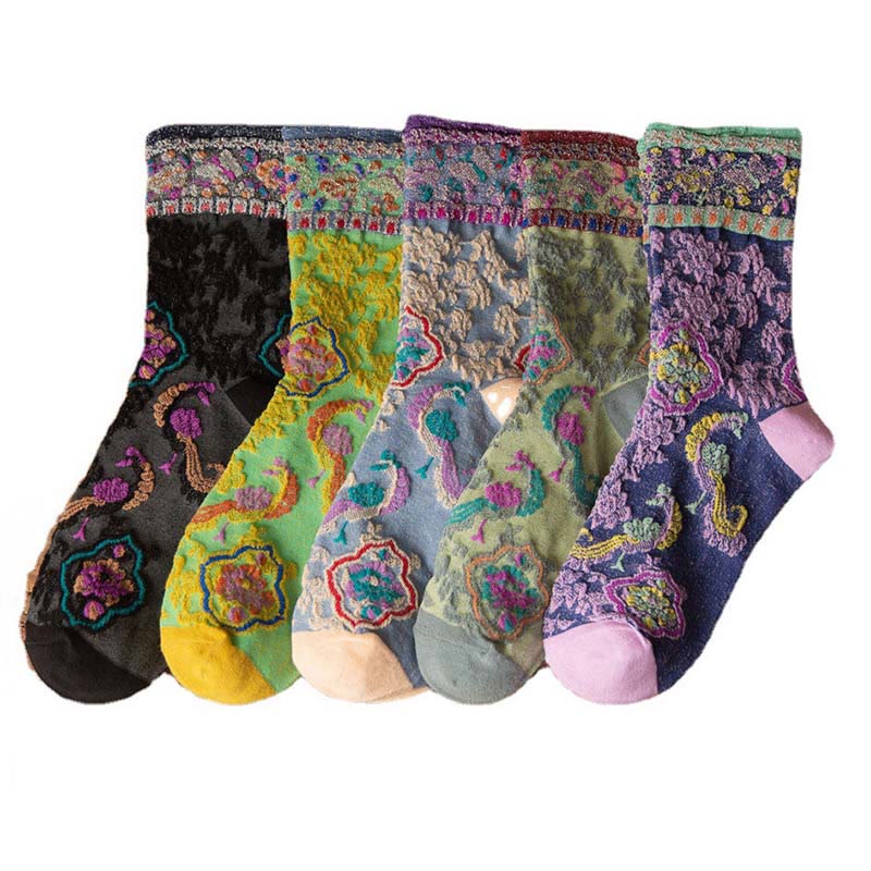 Buddha Stones Retro geprägtes Blumenmuster Micro Crew Damen Baumwollsocken - image 30