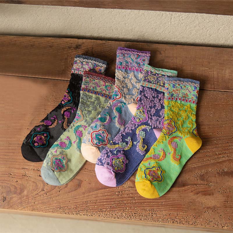 Buddha Stones Retro geprägtes Blumenmuster Micro Crew Damen Baumwollsocken - image 23
