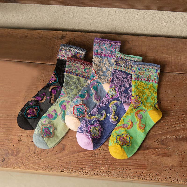 Buddha Stones Retro geprägtes Blumenmuster Micro Crew Damen Baumwollsocken - image 23