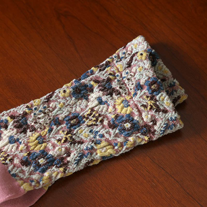 Buddha Stones Ethnic Textured Floral Pattern Damen Micro Crew Baumwollsocken - image 15