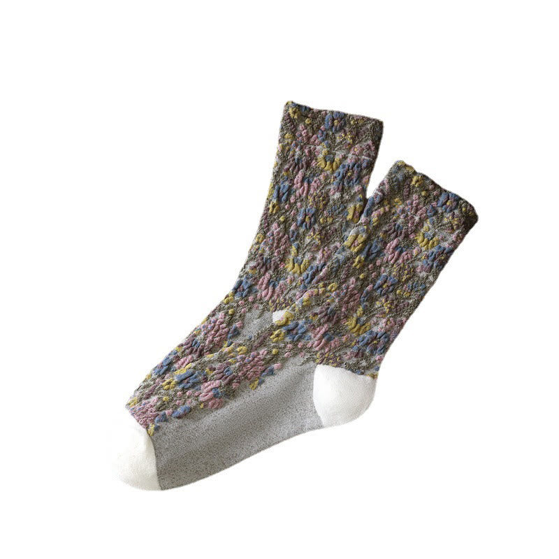 Buddha Stones Ethnic Textured Floral Pattern Damen Micro Crew Baumwollsocken - image 11