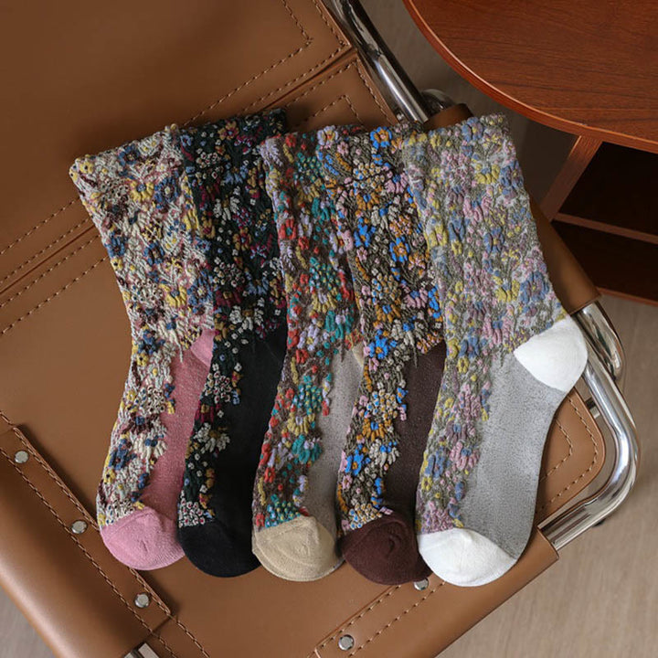 Buddha Stones Ethnic Textured Floral Pattern Damen Micro Crew Baumwollsocken - image 16