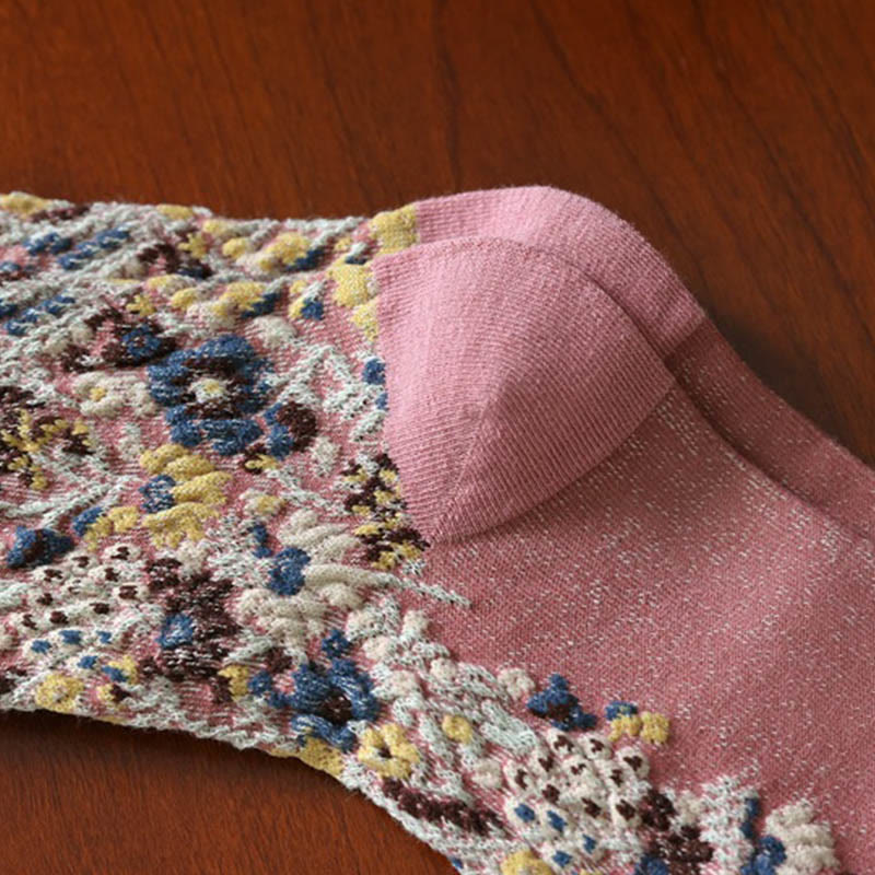 Buddha Stones Ethnic Textured Floral Pattern Damen Micro Crew Baumwollsocken - image 14