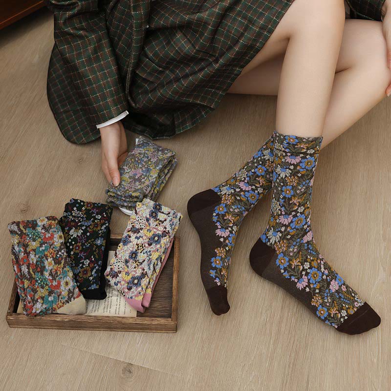 Buddha Stones Ethnic Textured Floral Pattern Damen Micro Crew Baumwollsocken - image 21