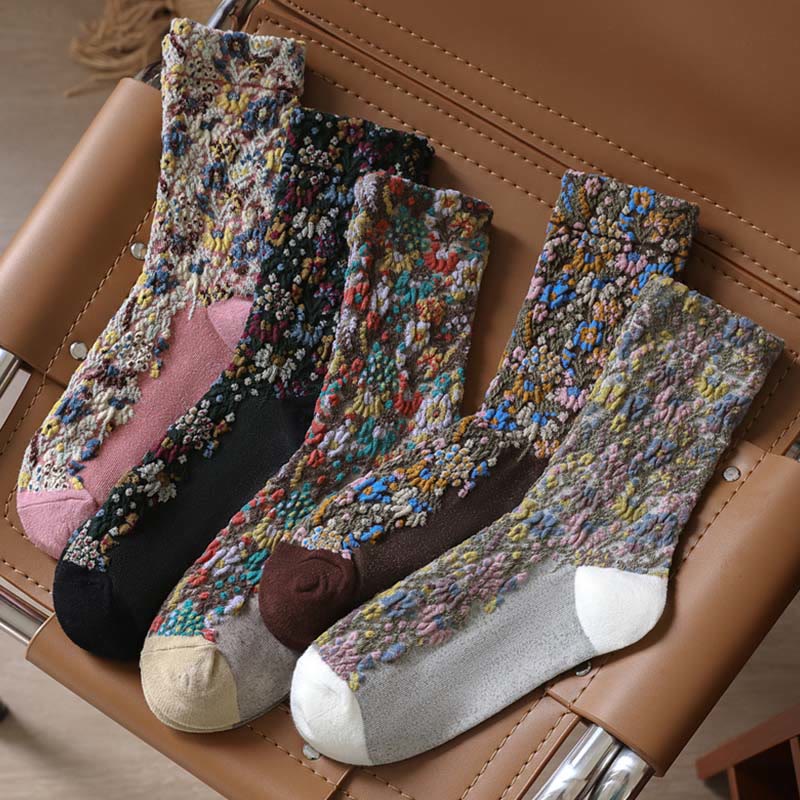 Buddha Stones Ethnic Textured Floral Pattern Damen Micro Crew Baumwollsocken - image 17