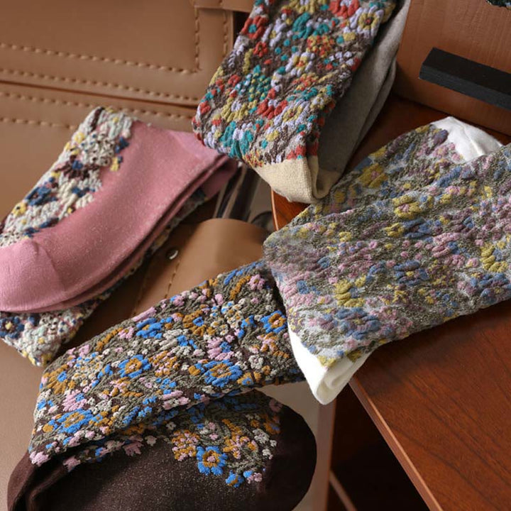 Buddha Stones Ethnic Textured Floral Pattern Damen Micro Crew Baumwollsocken - image 20