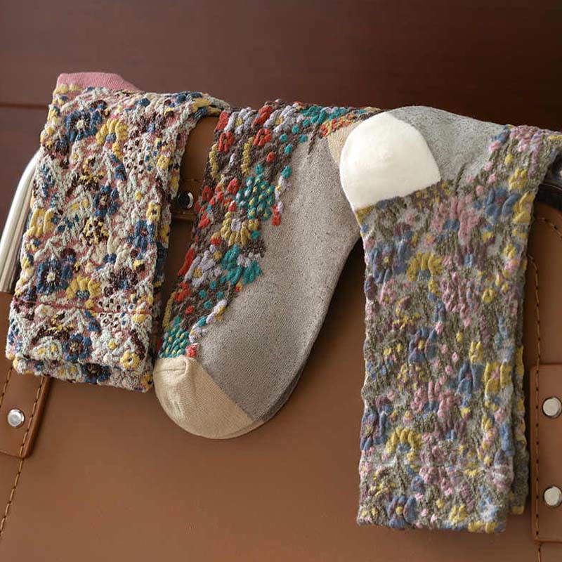 Buddha Stones Ethnic Textured Floral Pattern Damen Micro Crew Baumwollsocken - image 19