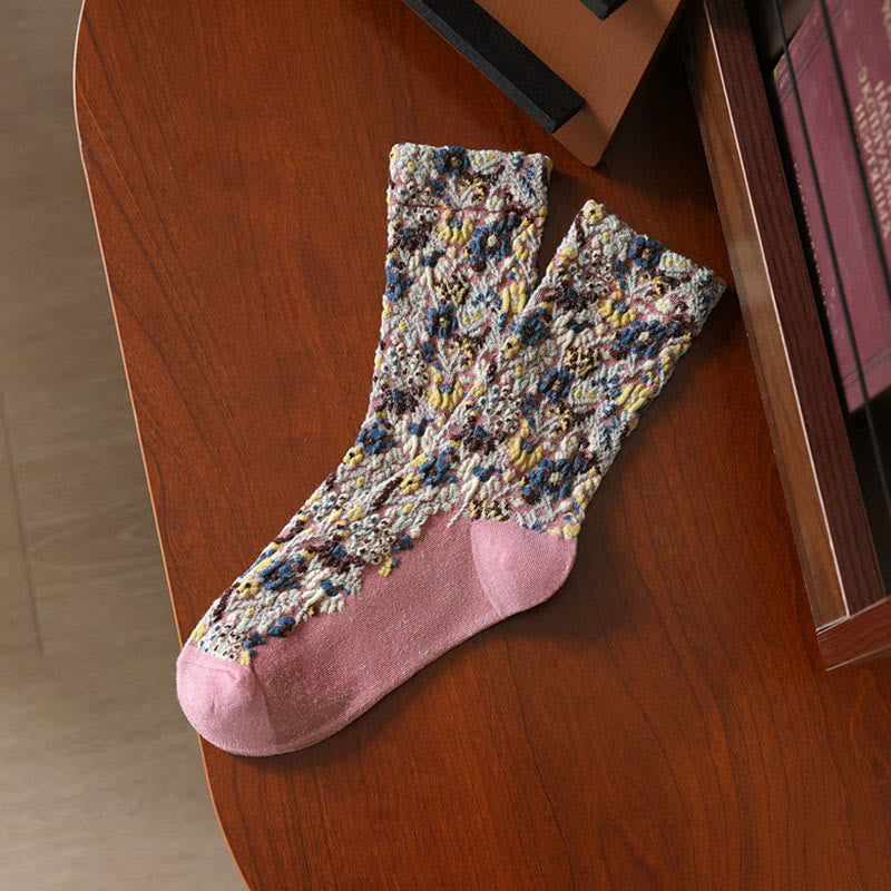 Buddha Stones Ethnic Textured Floral Pattern Damen Micro Crew Baumwollsocken - Hellrosa - Einheitsgröße (US 4–9, EU 34–39, UK/AU 2,5–6, Asien 22–24,5 cm) - image 12