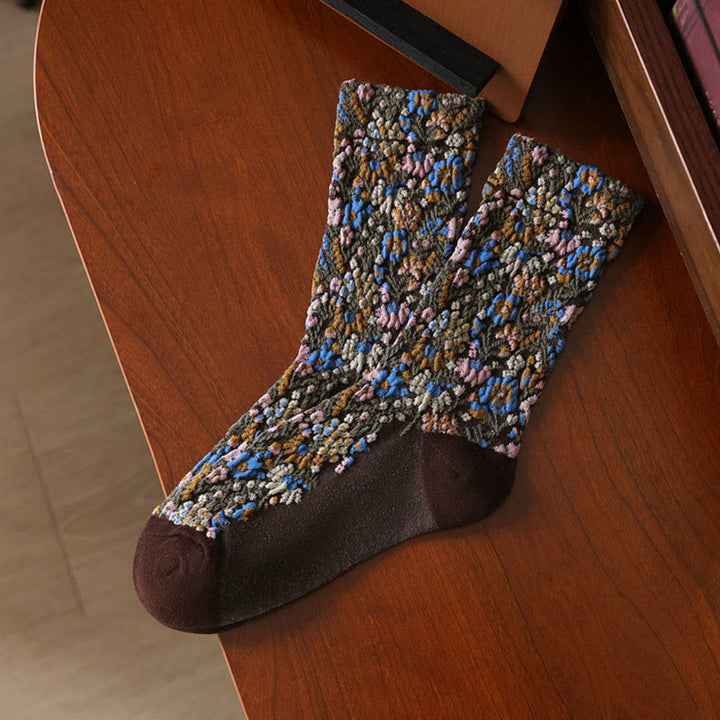 Buddha Stones Ethnic Textured Floral Pattern Damen Micro Crew Baumwollsocken - Sattelbraun - Einheitsgröße (US4–9, EU34–39, UK/AU2,5–6, Asien22–24,5 cm) - image 3
