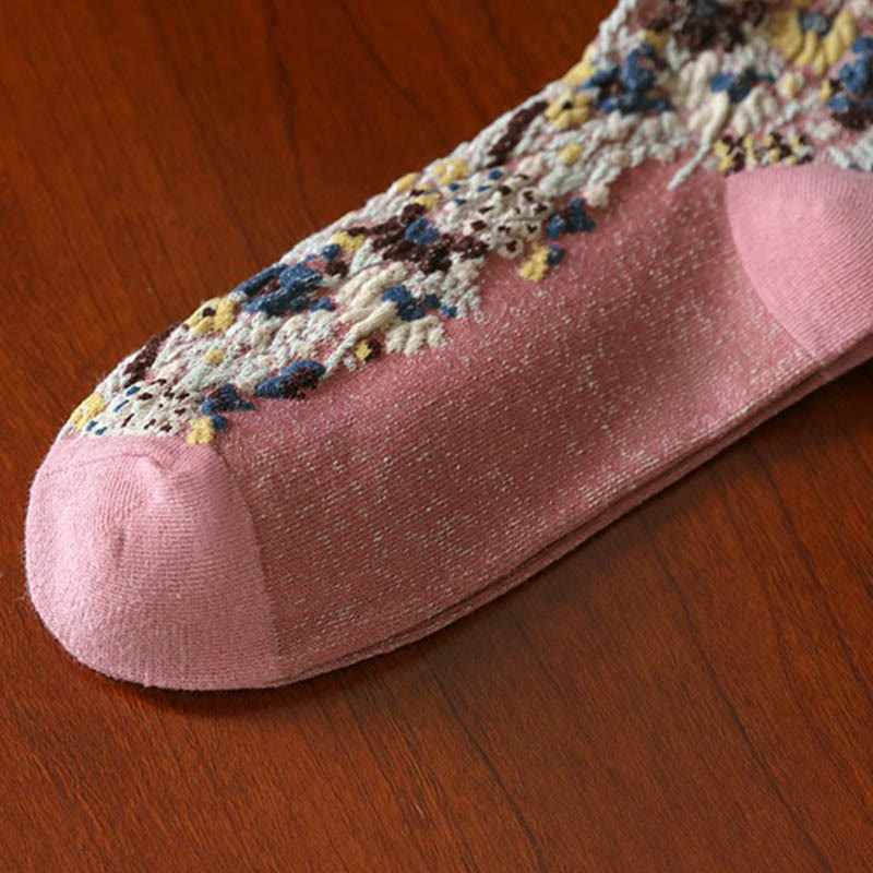 Buddha Stones Ethnic Textured Floral Pattern Damen Micro Crew Baumwollsocken - image 13