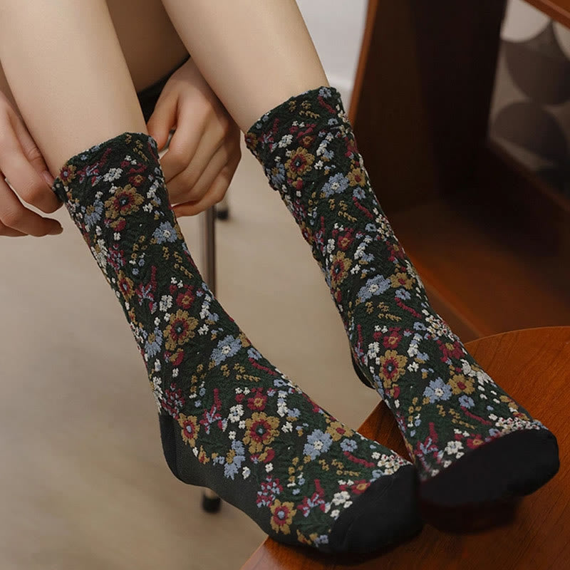 Buddha Stones Ethnic Textured Floral Pattern Damen Micro Crew Baumwollsocken - image 9