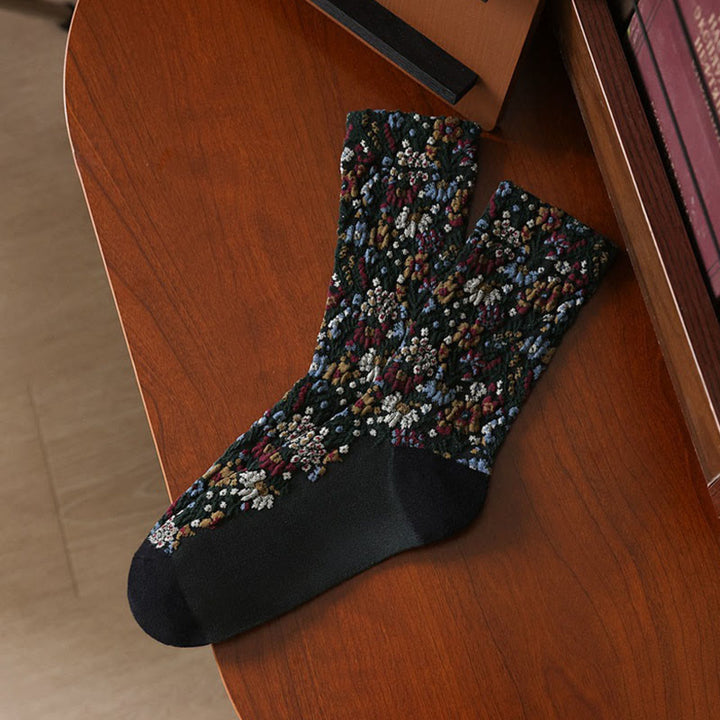 Buddha Stones Ethnic Textured Floral Pattern Damen Micro Crew Baumwollsocken - Schwarz - Einheitsgröße (US4–9, EU34–39, UK/AU2,5–6, Asien22–24,5 cm) - image 5