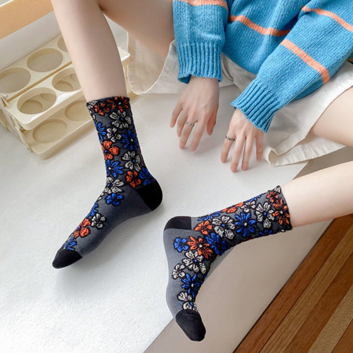 Buddha Stones Ethnic Textured Floral Kontrastierendes Farbdesign Damen Micro Crew Baumwollsocken - image 3