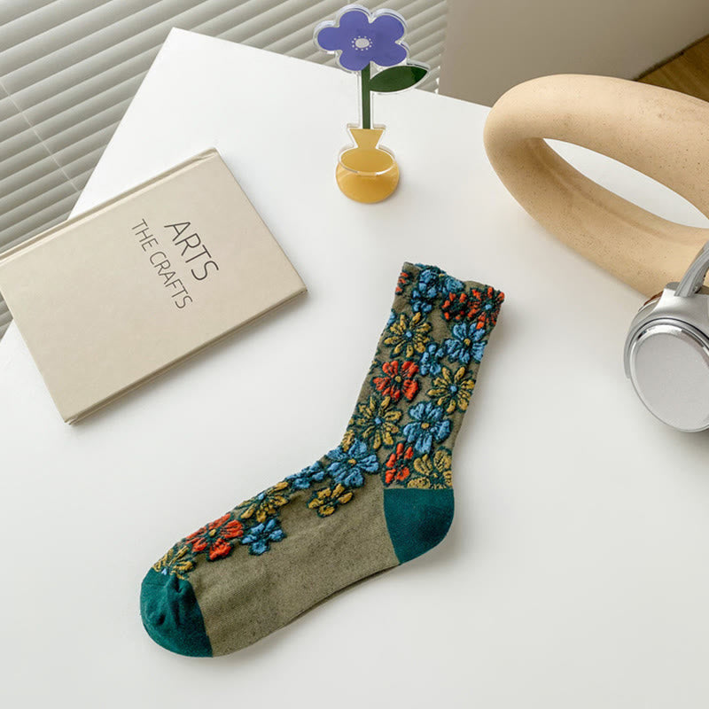 Buddha Stones Ethnic Textured Floral Kontrastierendes Farbdesign Damen Micro Crew Baumwollsocken - DunkelMeergrün - Einheitsgröße (US4–9, EU34–39, UK/AU2,5–6, Asien22–24,5 cm) - image 11