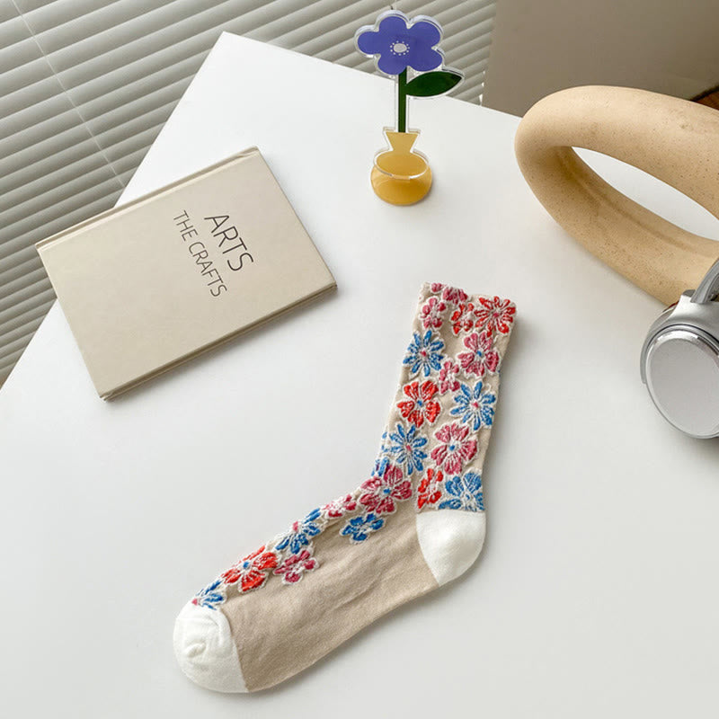 Buddha Stones Ethnic Textured Floral Kontrastierendes Farbdesign Damen Micro Crew Baumwollsocken - Bräunen - Einheitsgröße (US4–9, EU34–39, UK/AU2,5–6, Asien22–24,5 cm) - image 4